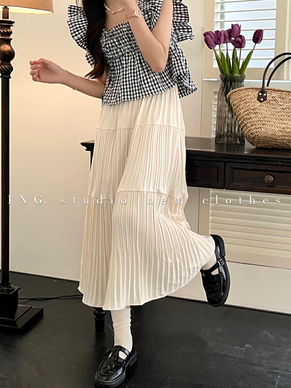 [ing] sweet thin pleated A-line skirt 7871