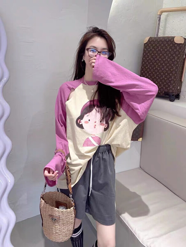 [blue show] Korean girls' color blocking Raglan sunscreen shirt 08175\lsw