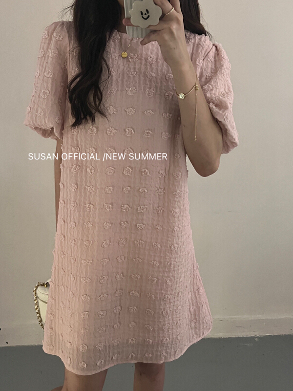 [Susan] solid color zip Lantern Sleeve Dress 18817\lsw