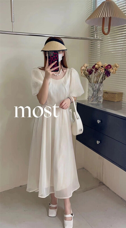 [Mr.Z] round neck bubble sleeve elegant dress (dress only) 97215\zjy