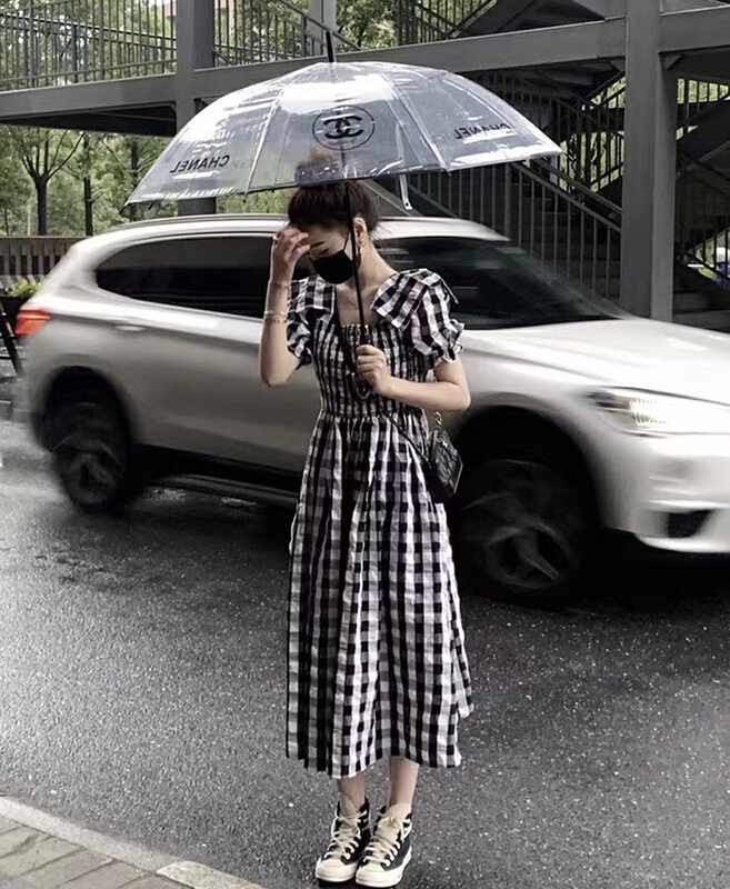 [JH] checkered waist reducing age dress 41800\pcz
