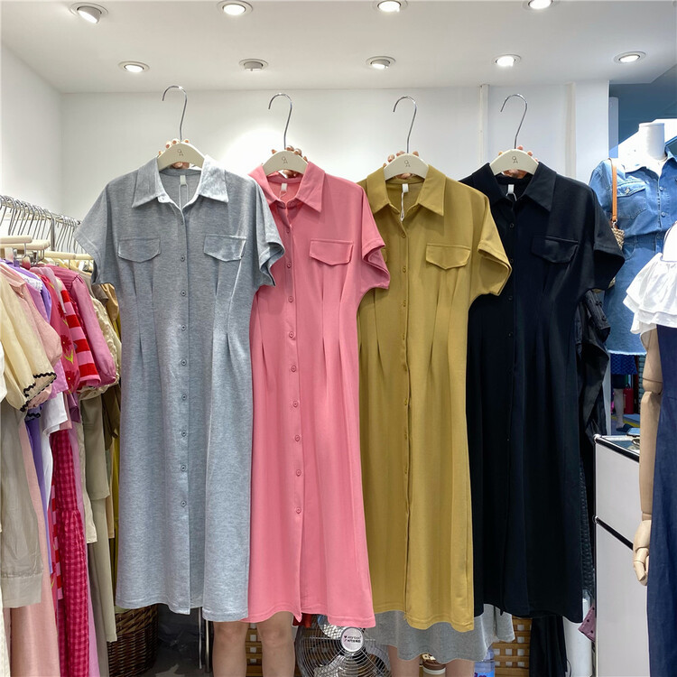 [OA] leisure simple solid color breasted dress ys1-1518\xyy