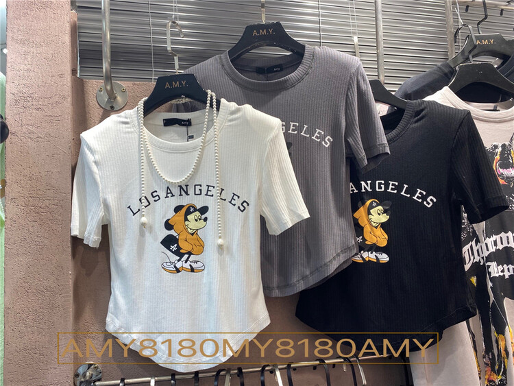 [Amy] Street trend Mickey print slim short sleeve T-shirt 8180\wtt