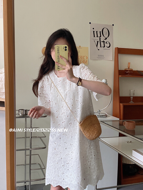 [aimistyle] Korean hollow out embroidery loose dress 10990\hbx