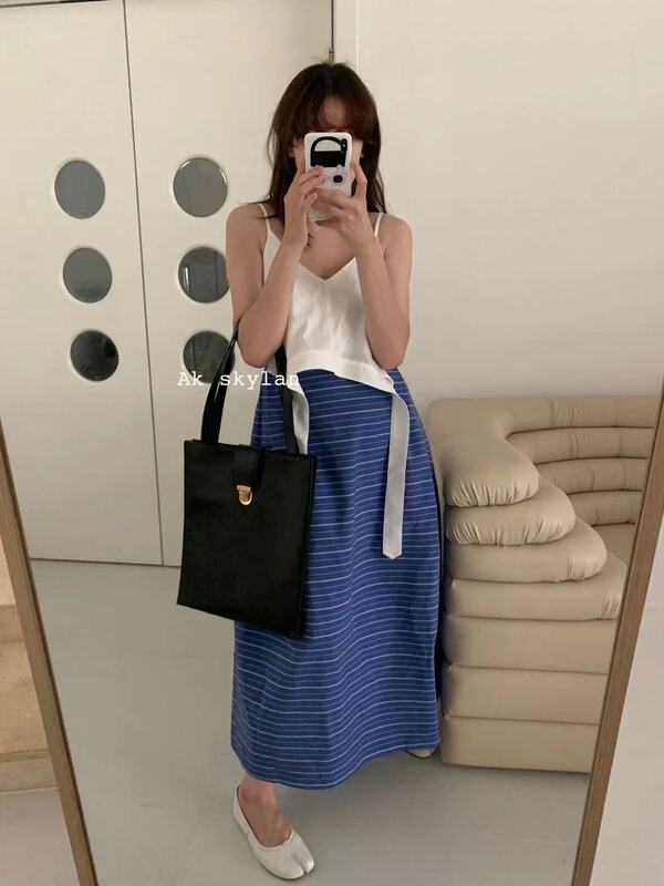 [A.K skylan] sleeveless striped Pleated Dress 82675\zxl