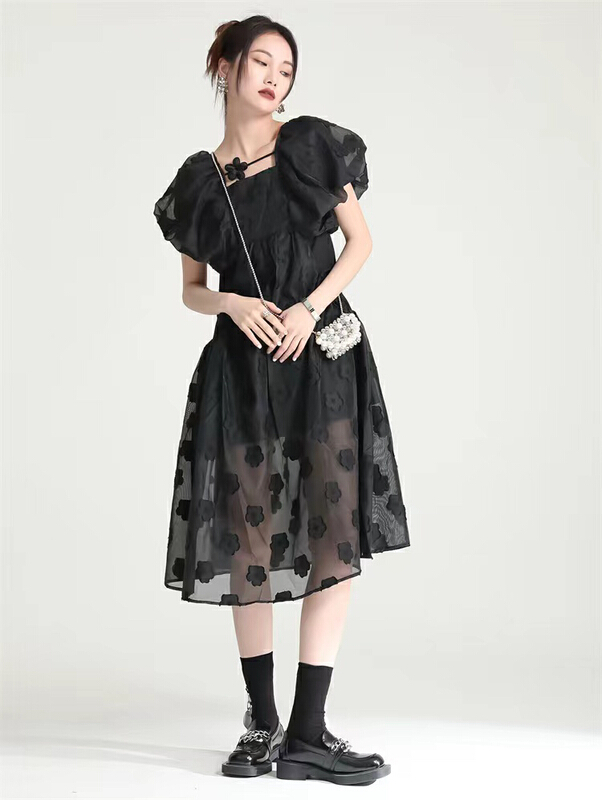[z&c] square neck net Jacquard Dress 3185\lsw