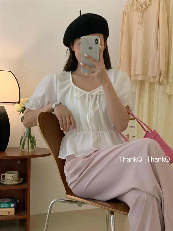 [thankq] gentle temperament lace up short shirt 6915\zjy