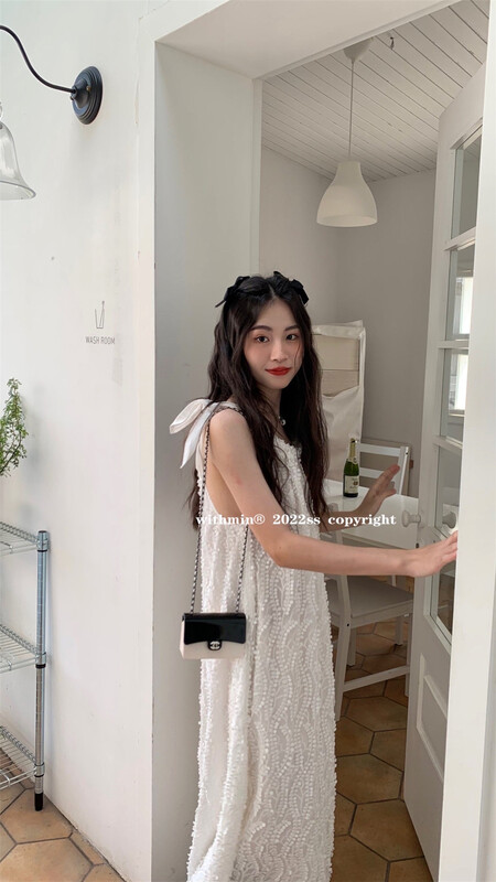 Super heavy industrial design! [withmin] Korean version Japanese style extremely simple suspender hook flower dress 4189\cls