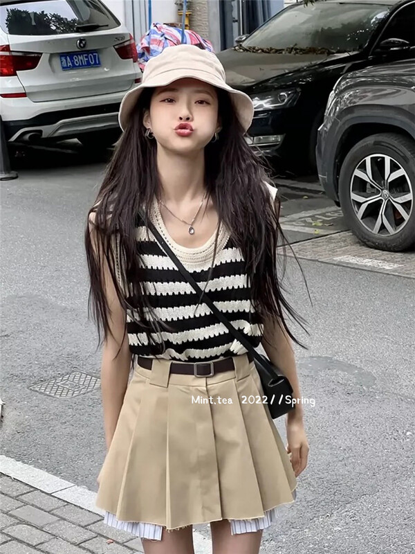 [mint tea] Korean classic stripe versatile vest / sling 22105-1\zjy