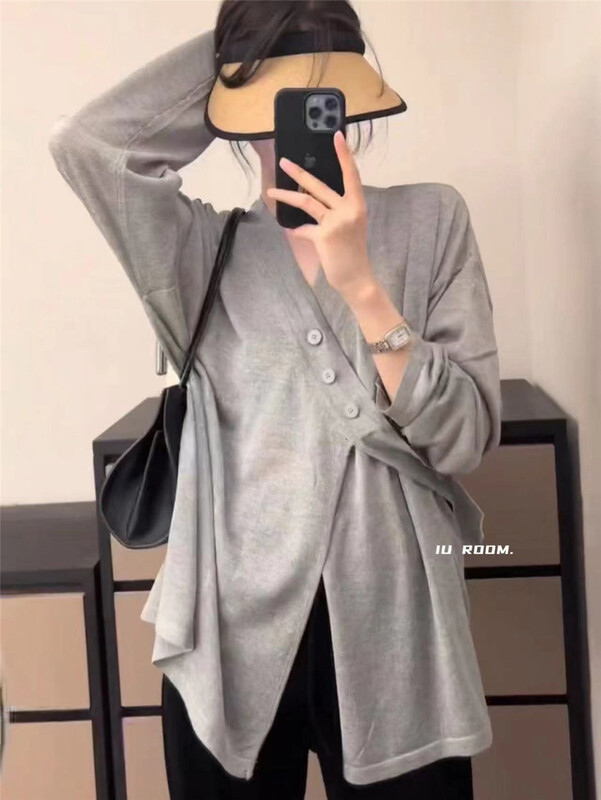 [IU room] leisure simple diagonal button shirt ys1-8260\xyy