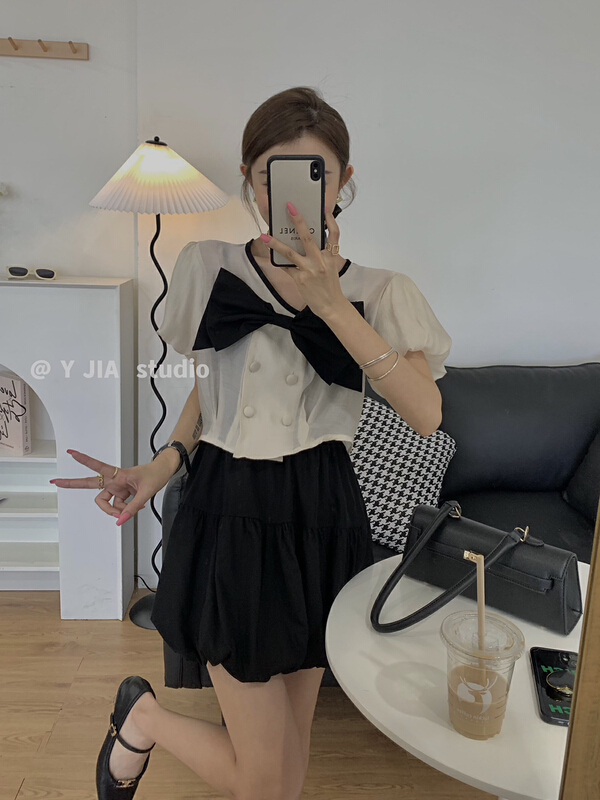 [y.jia EJA] gentle small fragrance short sleeve skirt suit 6131
