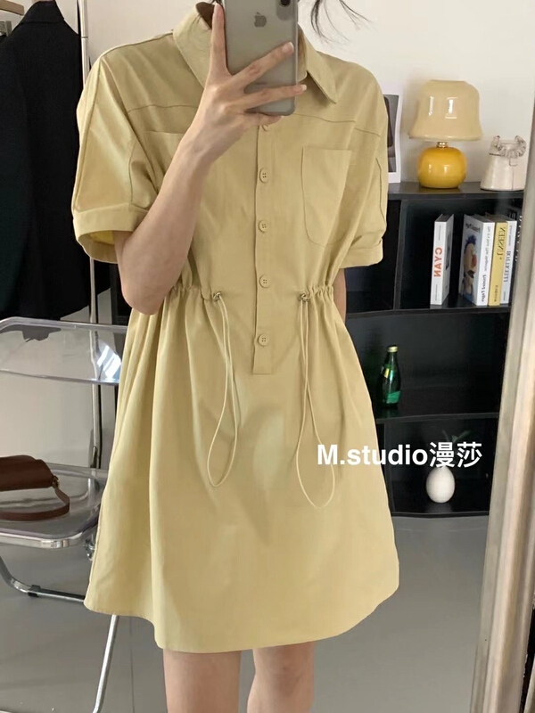 [MSTUDIO MANSA] Korean versatile short sleeve drawstring dress 118\ll