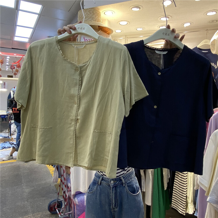 [egg] single breasted fashion Round Neck Shirt 21205\ll