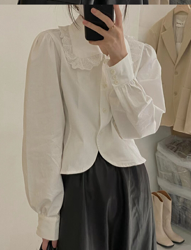 [ISO Korean] New Korean chic doll neck long sleeve sweet shirt 2801\hjy