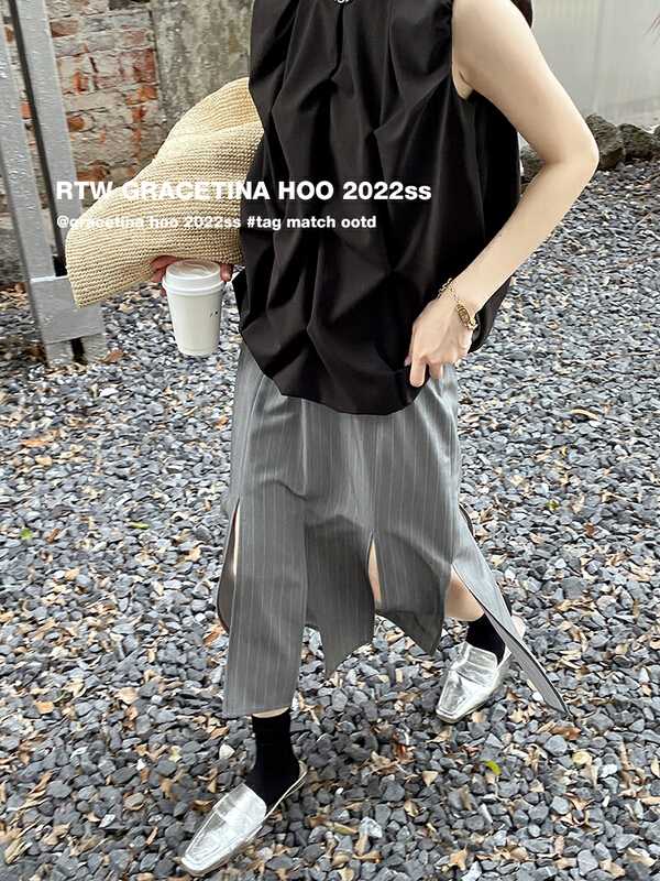 [gracetina Hoo] irregular stripe fringe skirt bq2175\zxl