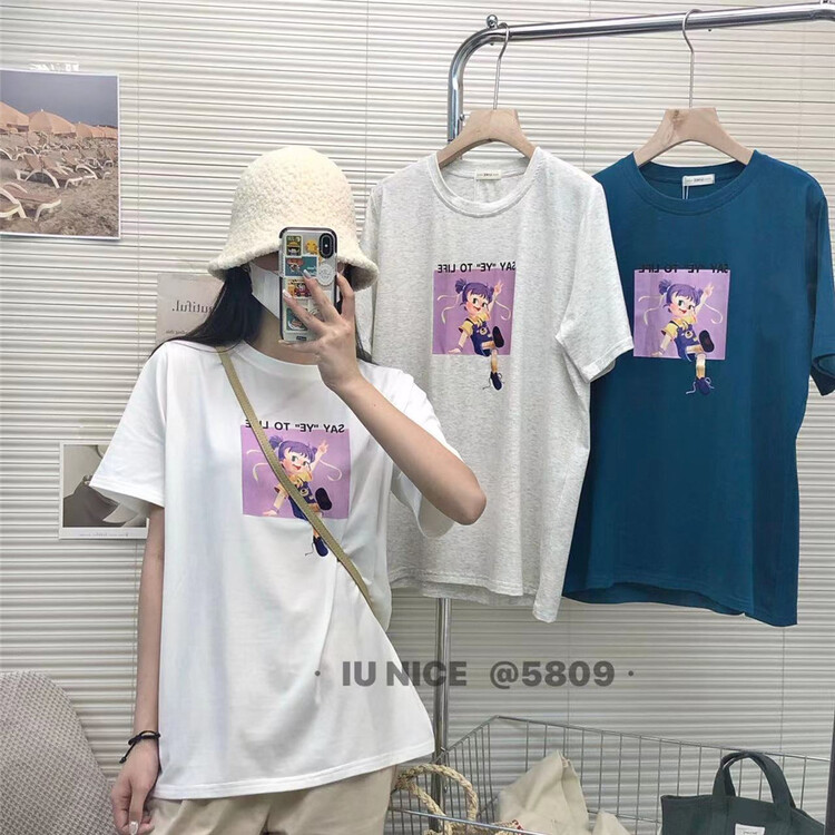 Original price 30.45! [IU nice] casual and versatile cartoon short sleeve T-shirt 5809\ll