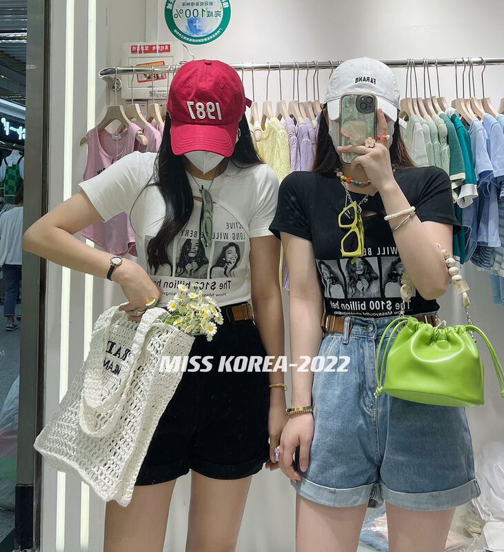 [Miss Korea] simple and versatile comfortable printed short sleeve T-shirt 6715\hbx