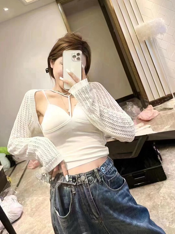 [c.h.z] simple and versatile fashionable solid color sun protection knitted cardigan 007752\wtt