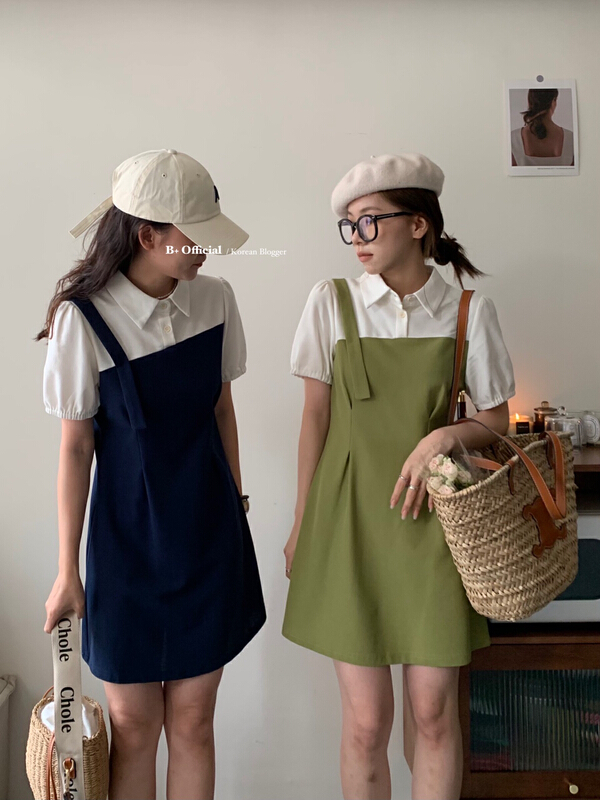[B plus] fresh stitching thin polo collar stitching dress 22-4003-2\hbx