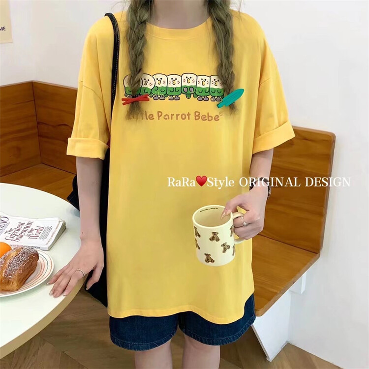 [rara] girlish heart front and back printed funny chicken short sleeve T-shirt 30161\lsl