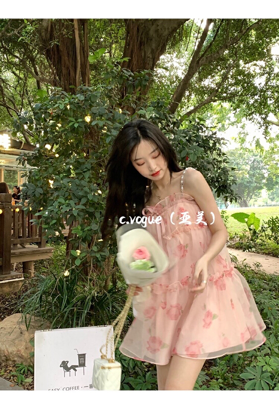 [c.vogue] niche design halo dyed floral dress (with pearl shoulder strap) 3803 \pcz