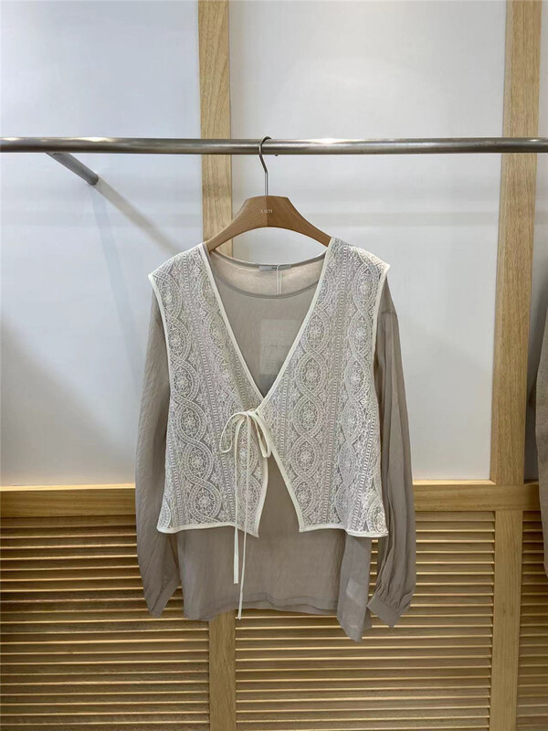 [xhm] solid color pattern lace up vest 2101\zjy