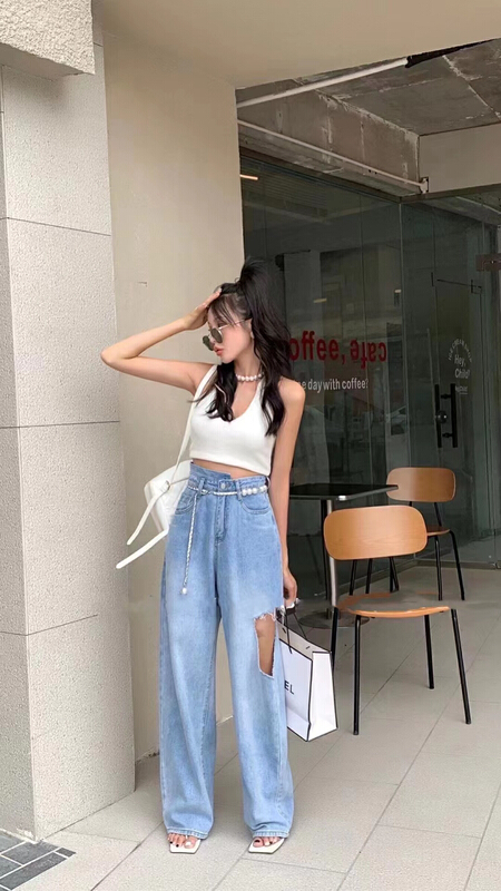 [Dido] jeans with holes in the waist (with belt) 7191\lsw