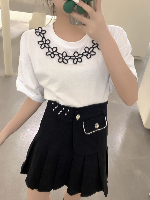 New year in early spring! [rich man] Korean version nail bead pleated skirt 0906\pcz