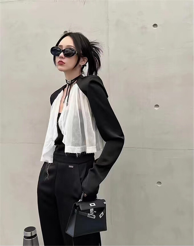 [keep] fake two long sleeve color matching blouses 7822\wtt