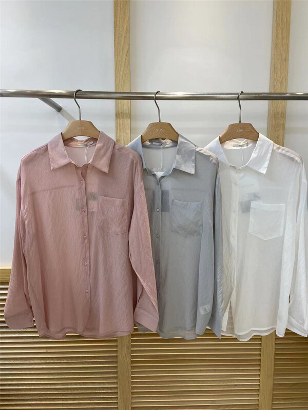 [xhm] Korean single pocket clear color long sleeve sunscreen shirt 2081\zjy