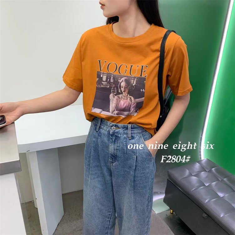 [1986] casual loose print letters short sleeve T-shirt 2804\xyy