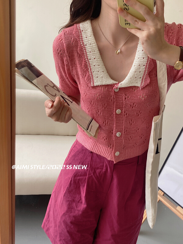 [aimistyle] Korean version V-neck niche design short knitted cardigan 9518\hbx