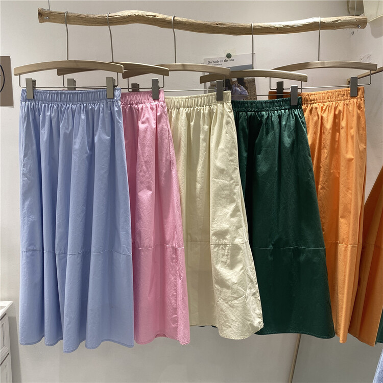 [T-stage girl] Korean elastic waist large swing clean color skirt ys1-99012\zjy
