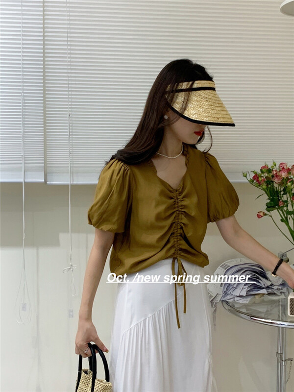 [OCT] Korean version drawstring fungus edge shirt 8213\hjy
