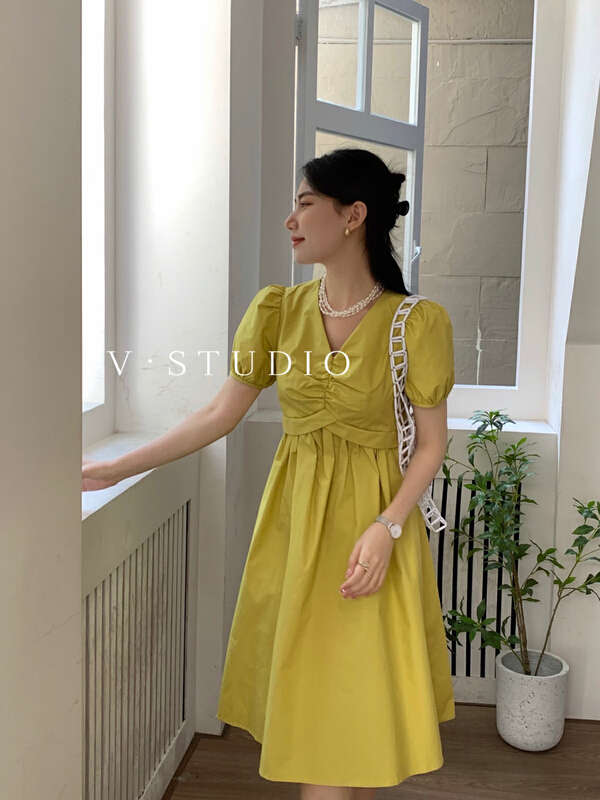 [v.studio] Korean fresh V-neck dress 7963\zjy