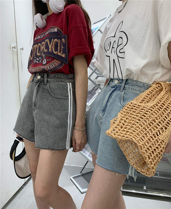 [t-platform] personalized color blocking design shows thin denim shorts v8567\cqw