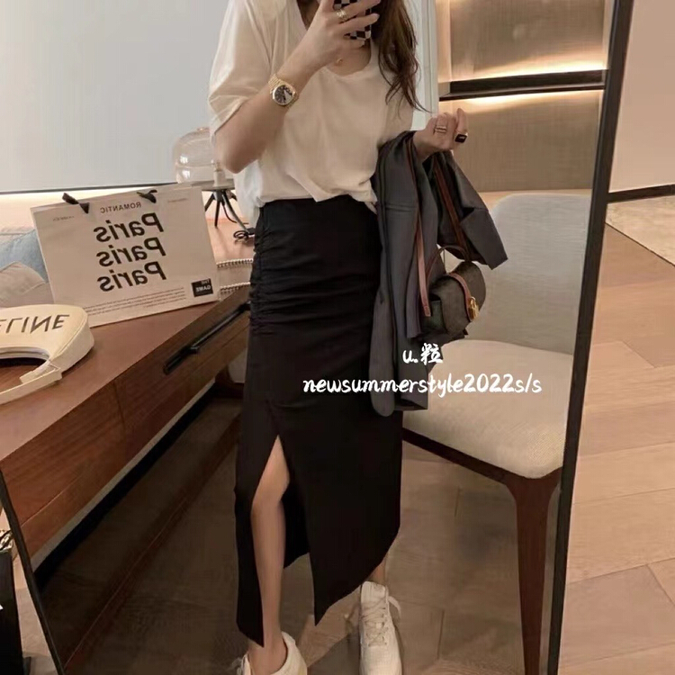 [U grain] thin pleated slit imperial sister style slim fitting skirt 9236\hbx