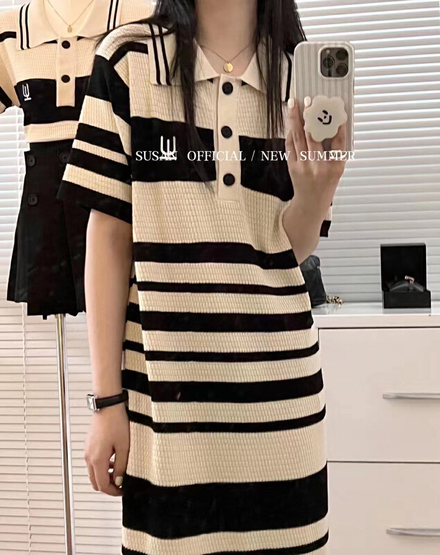 [Susan] Polo neck stripe casual dress 18819\lsw