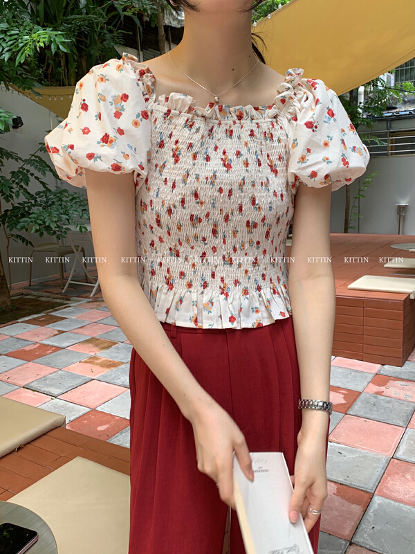 [Kittin] Korean version pull shoulder shirt 8573