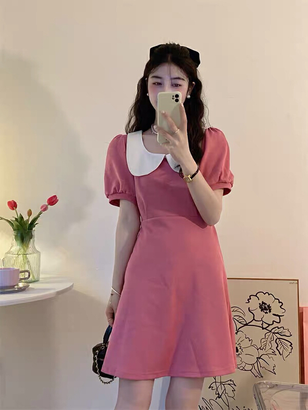 [miss Xixi] design sense: minority color contrast baby collar waist dress (excluding matching) 1531\l