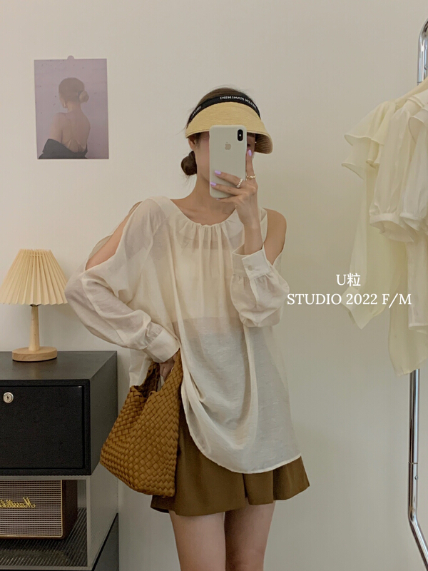 [U grain] simple casual off shoulder Tencel sunscreen shirt 5802\hbx