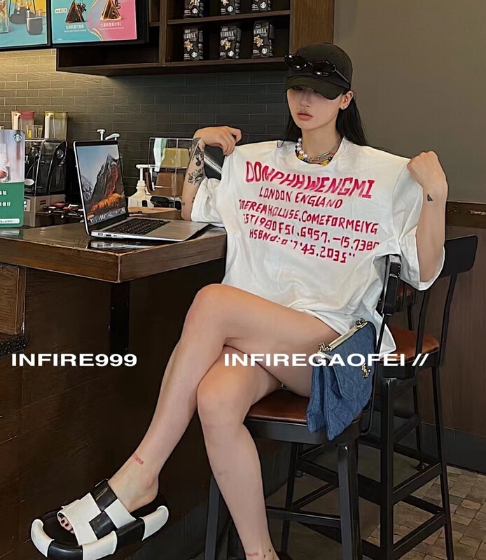 [East room] Korean alphabet printed ins shoulder pad short sleeve T-shirt 11-25\wtt