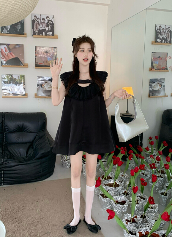 [timely rain] Vintage Ruffle loose sleeveless dress n2325\wpl