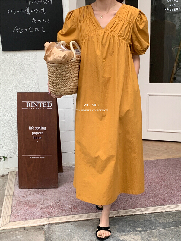 [we are] Korean V-neck Pleated Dress 10155\zjy
