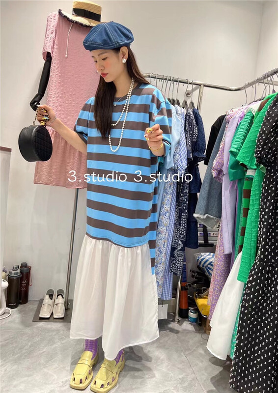 [3.studio] design stripe loose round neck dress (excluding matching) 22188\xyy