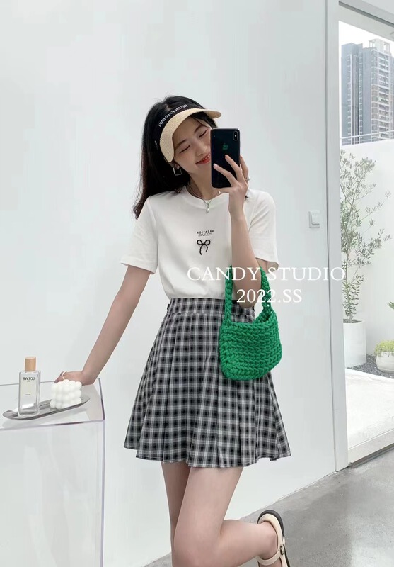 [candy] Korean version of INS lettered printed bowknot decorative Pullover short sleeve T-shirt (only selling short sleeves) ys1-3309\zjy