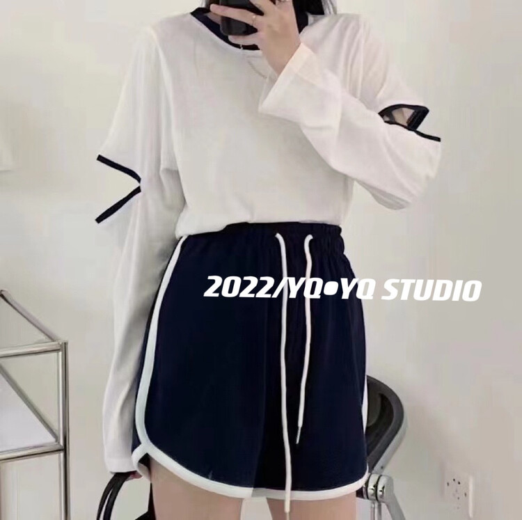 Original price 42.86! [yyq] round neck Pullover color blocked hollow out long sleeve T-shirt (T-shirt only) ys1-1035\l