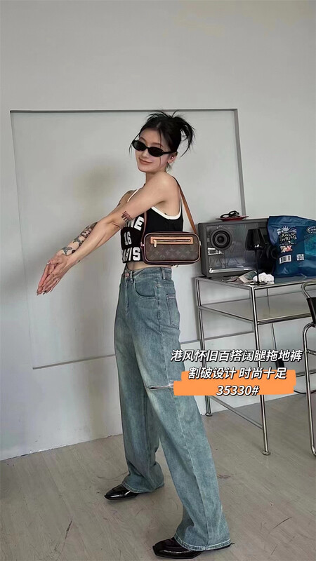 [suxinlan] street fashion retro hole design loose jeans 35330\lsl