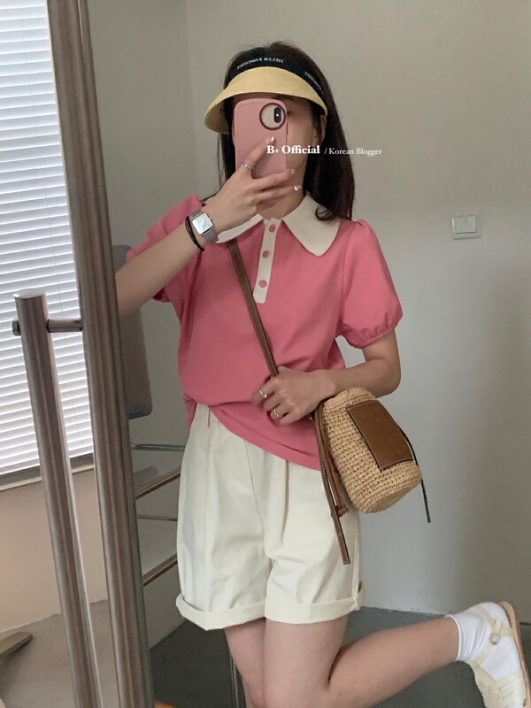 [B plus] versatile elastic waist solid casual shorts (with belt) 22-19278-2\hbx