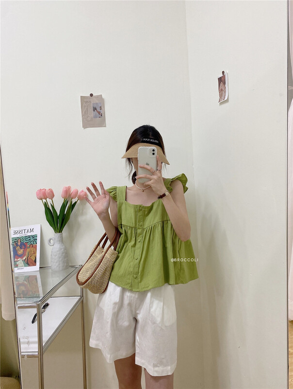 【 broccoli 】 Korean fresh and sweet flying sleeve vest / sling ys1-8105\zjy